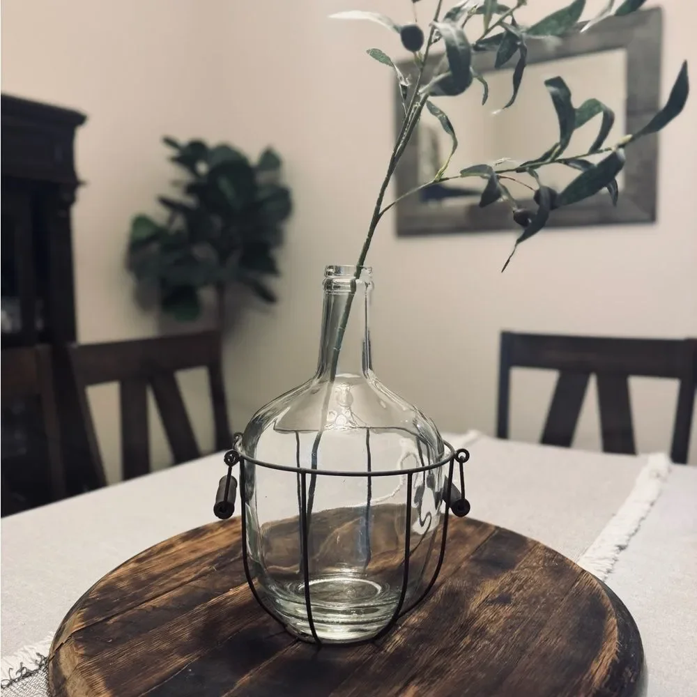 Farmhouse Glass Vase in Rustic Metal Frame